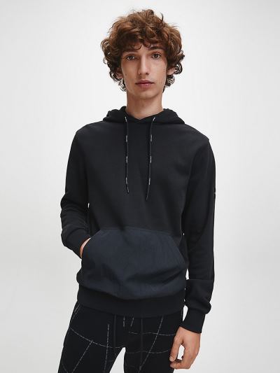Calvin Klein Ruhák HU672642 | Calvin Klein Material Mix Férfi Kapucnis Pulóver Fekete